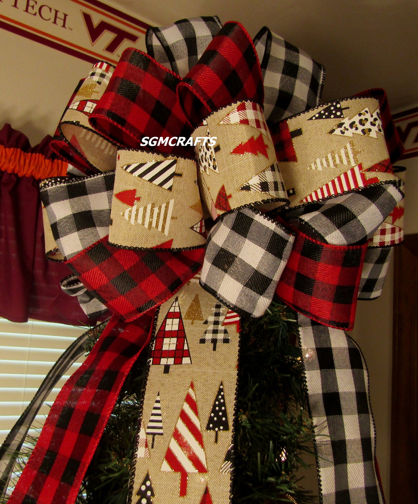 Plaid Tree Topper Bow Christmas Plaid Tree Topper Bow Etsy