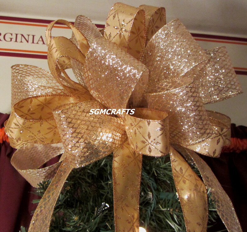 Champagne Wired Ribbon Christmas Tree Topper Bow Champagne Bow Etsy