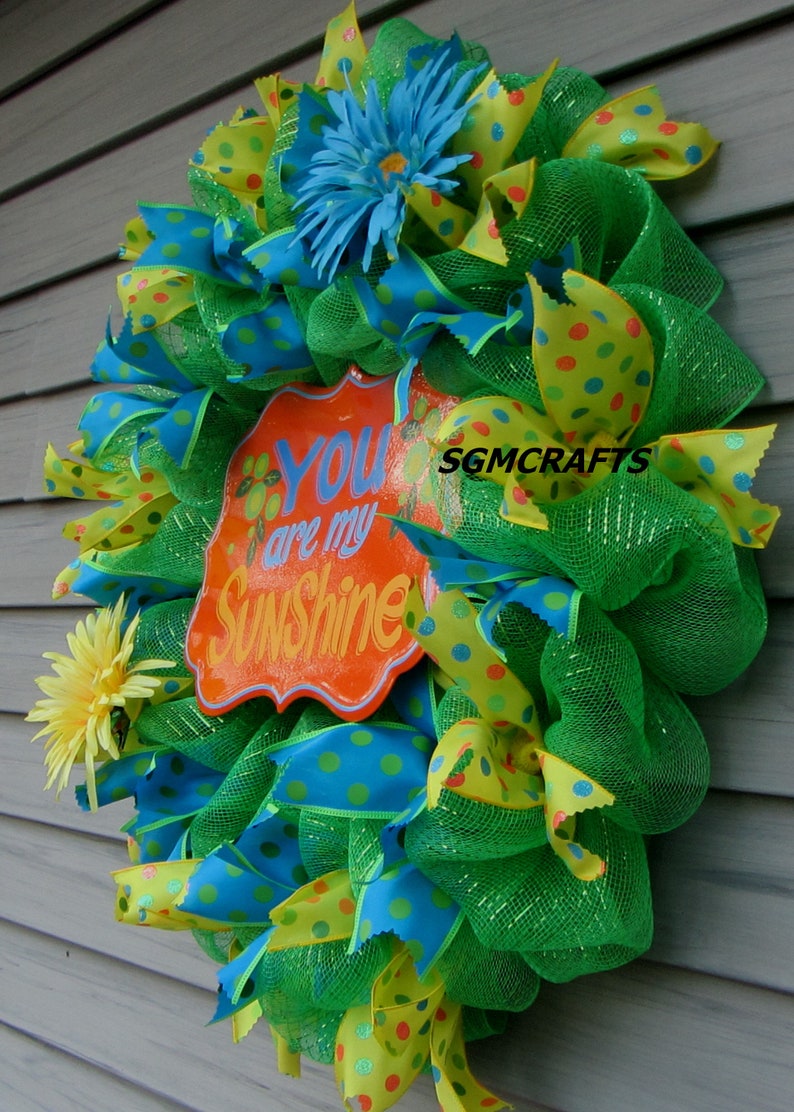 You Are My Sunshine Wreath Summer Mesh Wreath Spring Mesh Etsy