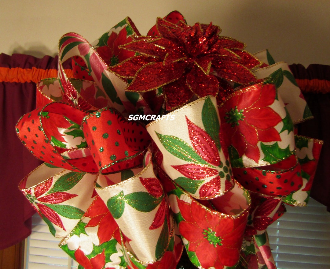 Poinsettia Tree Topper Bow Poinsettia Wired Ribbon Bow Christmas Tree Topper Bow Holiday Tree