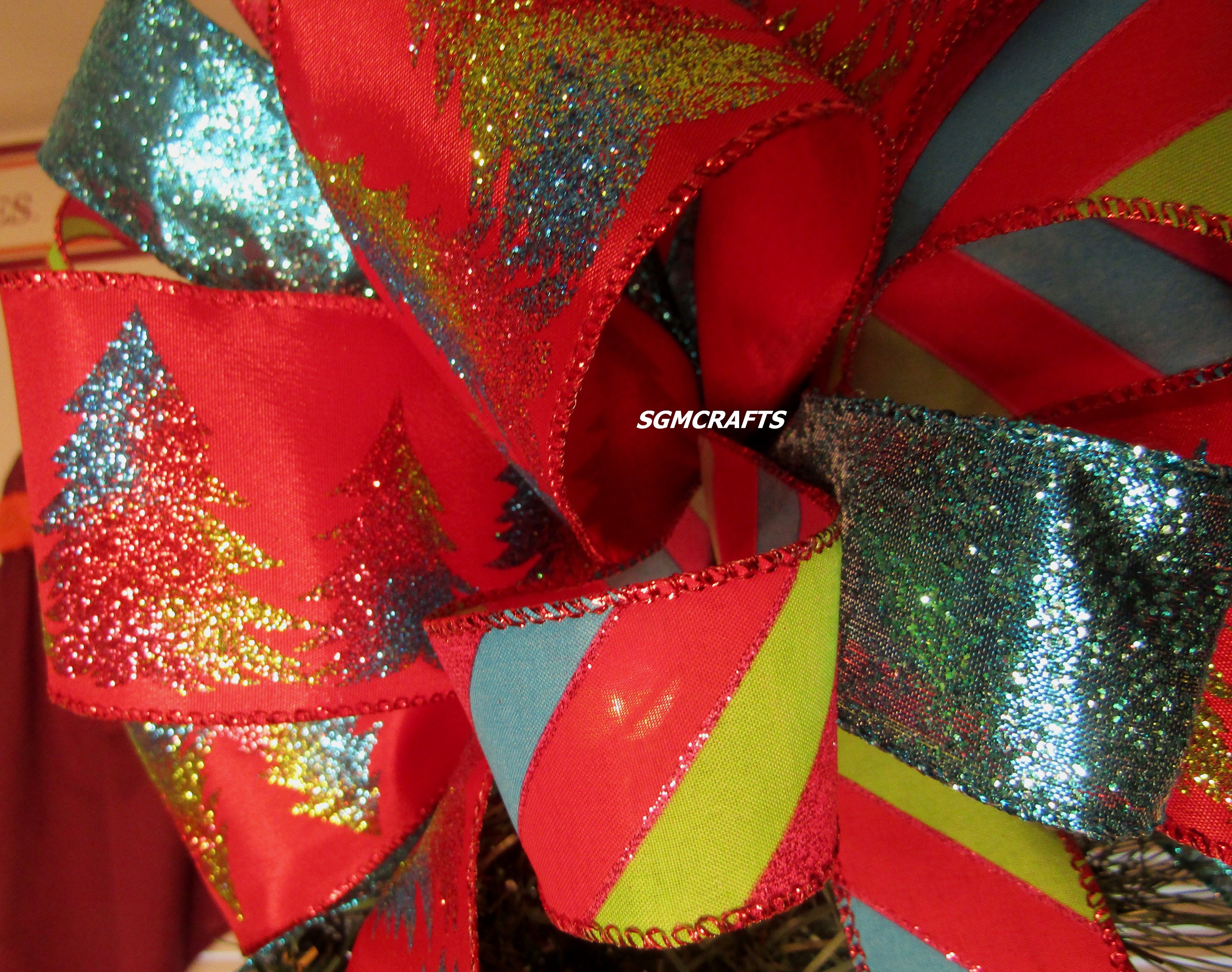 Christmas Tree Topper Bow Red Pink Turquoise and Lime Xmas Tree Bow ...