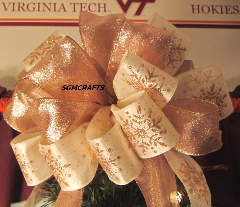 Blush Pink Snowflake Wired Ribbon Christmas Tree Topper Bow Etsy