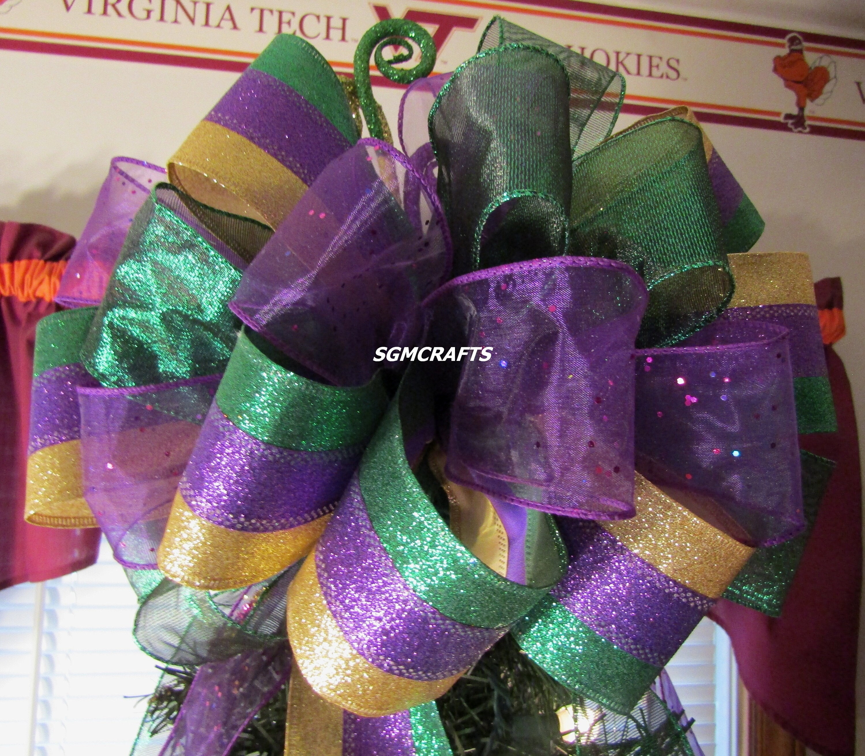 Mardi Gras Ribbon, Stripe Ribbon, Purple Green and Gold Stripe Ribbon,  Purple Ribbon, 1.5 Wired Edge Ribbon, 10 Yard Roll, RG01402YN