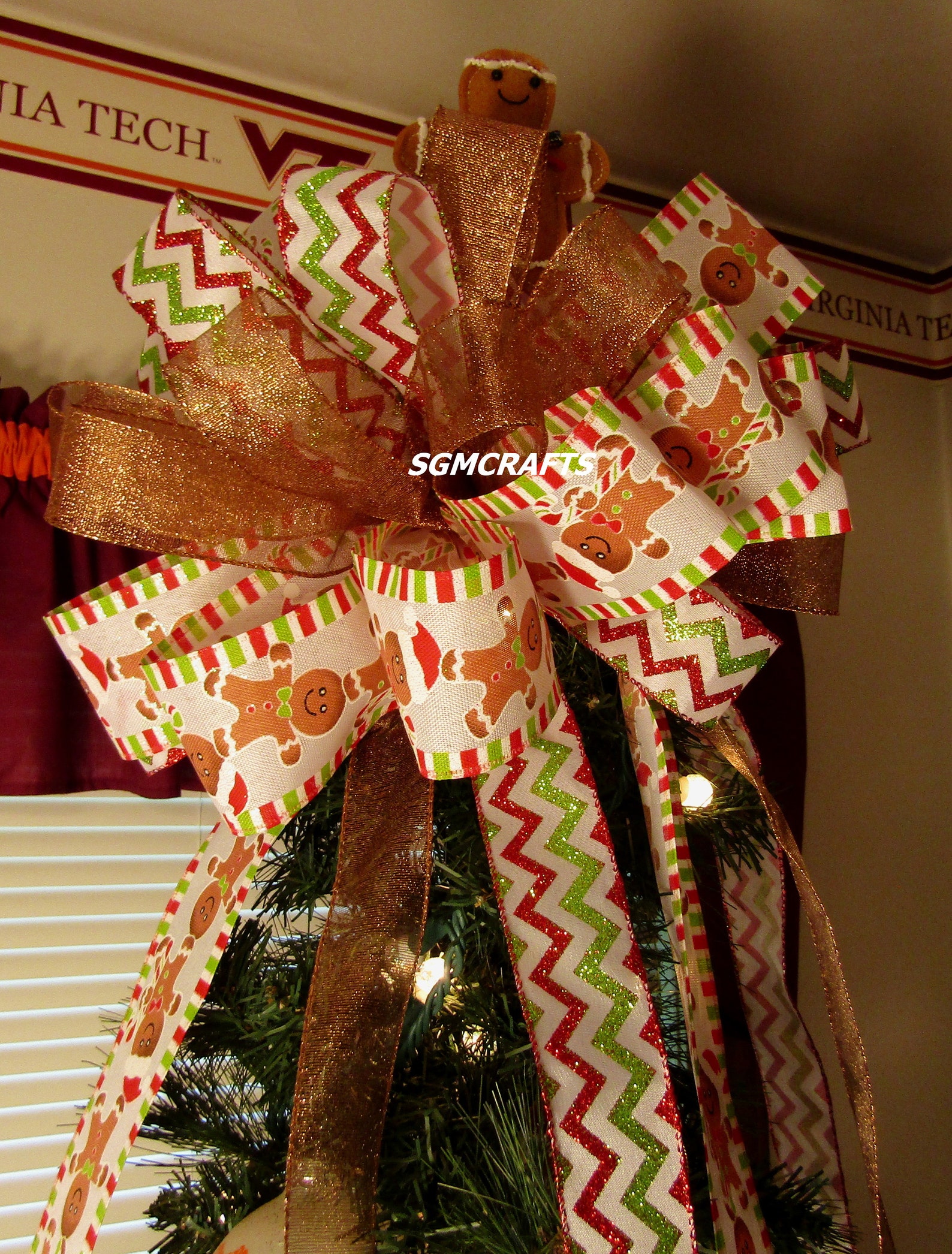 Gingerbread Man Tree Topper Bow Gingerbread Man Christmas Tree Etsy