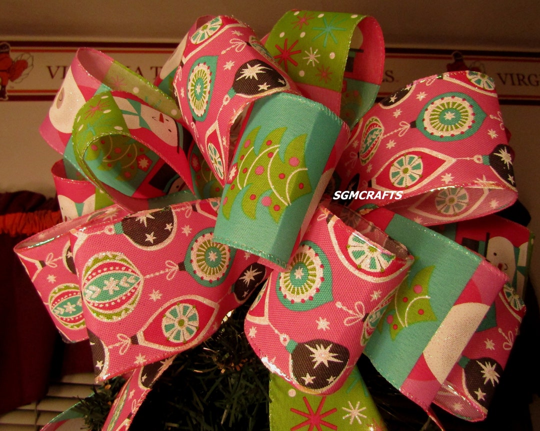 Pink Green and Blue Tree Topper Bow Pink Green and Blue Snowman and ...