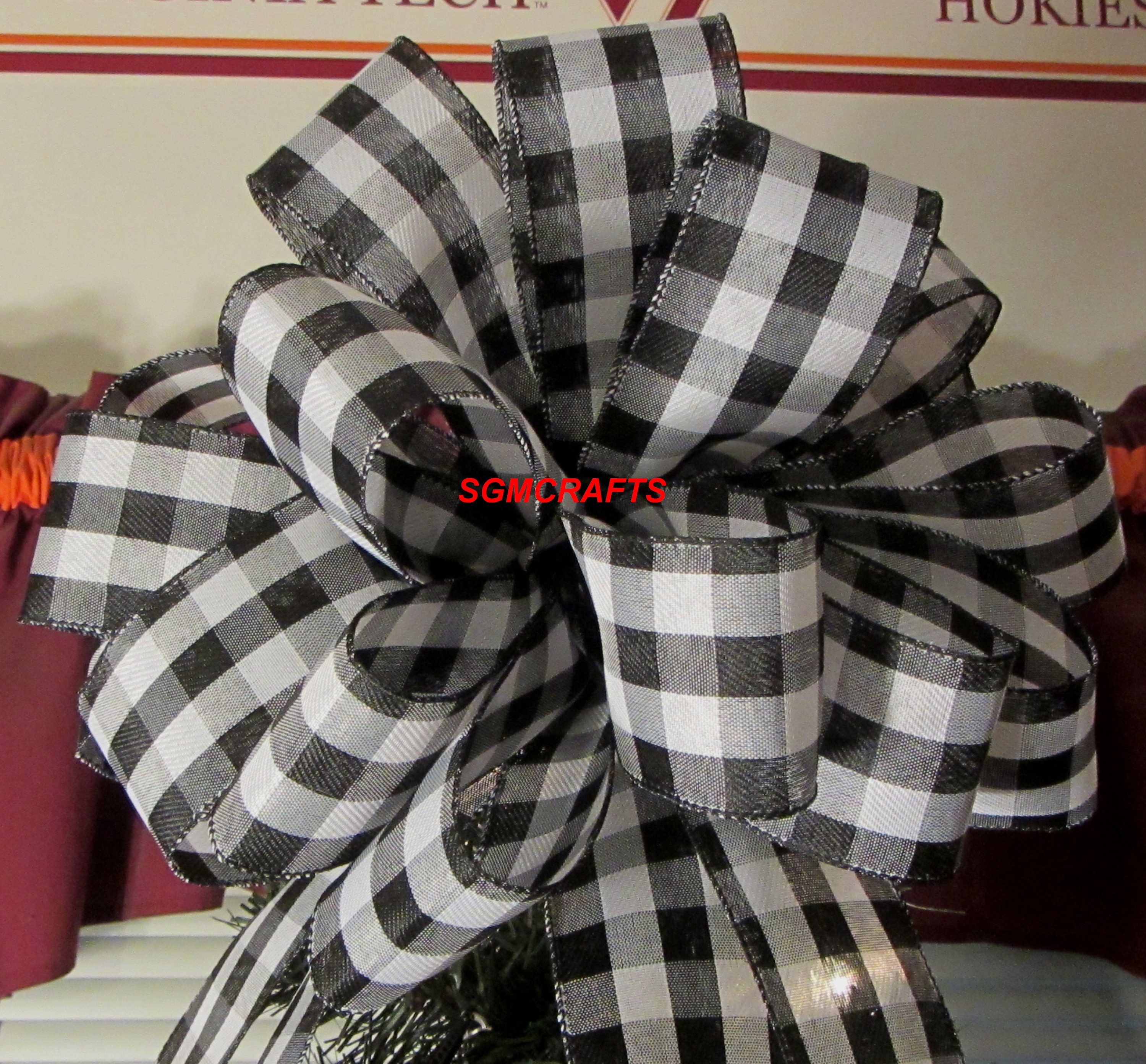 Black and White Tree Topper Bow Black and White Plaid Tree Etsy