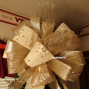 Champagne Wired Ribbon Tree Topper Bow Christmas Tree Topper Bow Champagne Tree Topper Bow Holiday Tree Topper Bow Yule Tree Topper