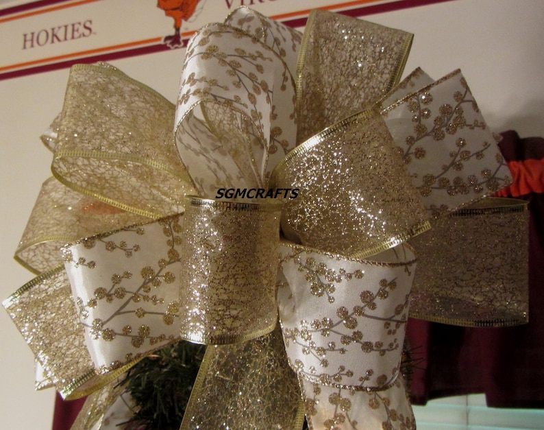 Champagne Christmas Tree Wired Ribbon Bow Champagne Tree Etsy