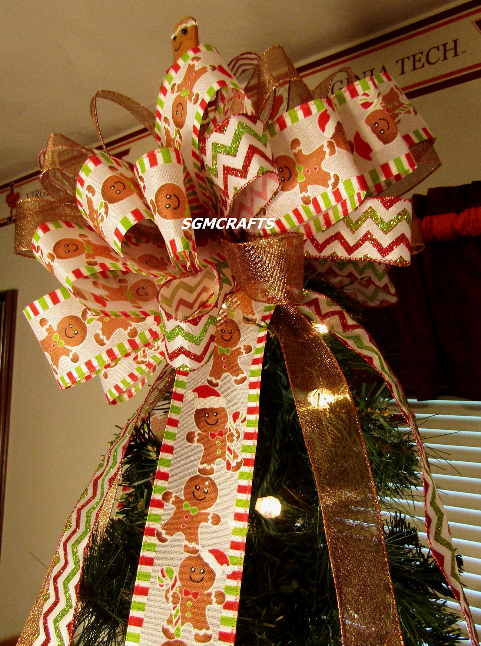 Gingerbread Man Tree Topper Bow Gingerbread Man Christmas Tree Etsy