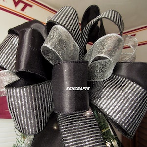 Black and Silver Christmas Tree Topper Bow Holiday Tree Topper Bow Yule Tree Topper Bow Xmas Tree Topper Bow Silver and Black Tree Topper