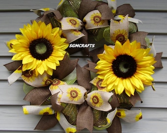 Sunflower Mesh Wreath Summer Wreath Flower Wreath Yellow Flower Wreath Sunflower Wreath Sunflower Decor Summer Decor Country Style Wreath