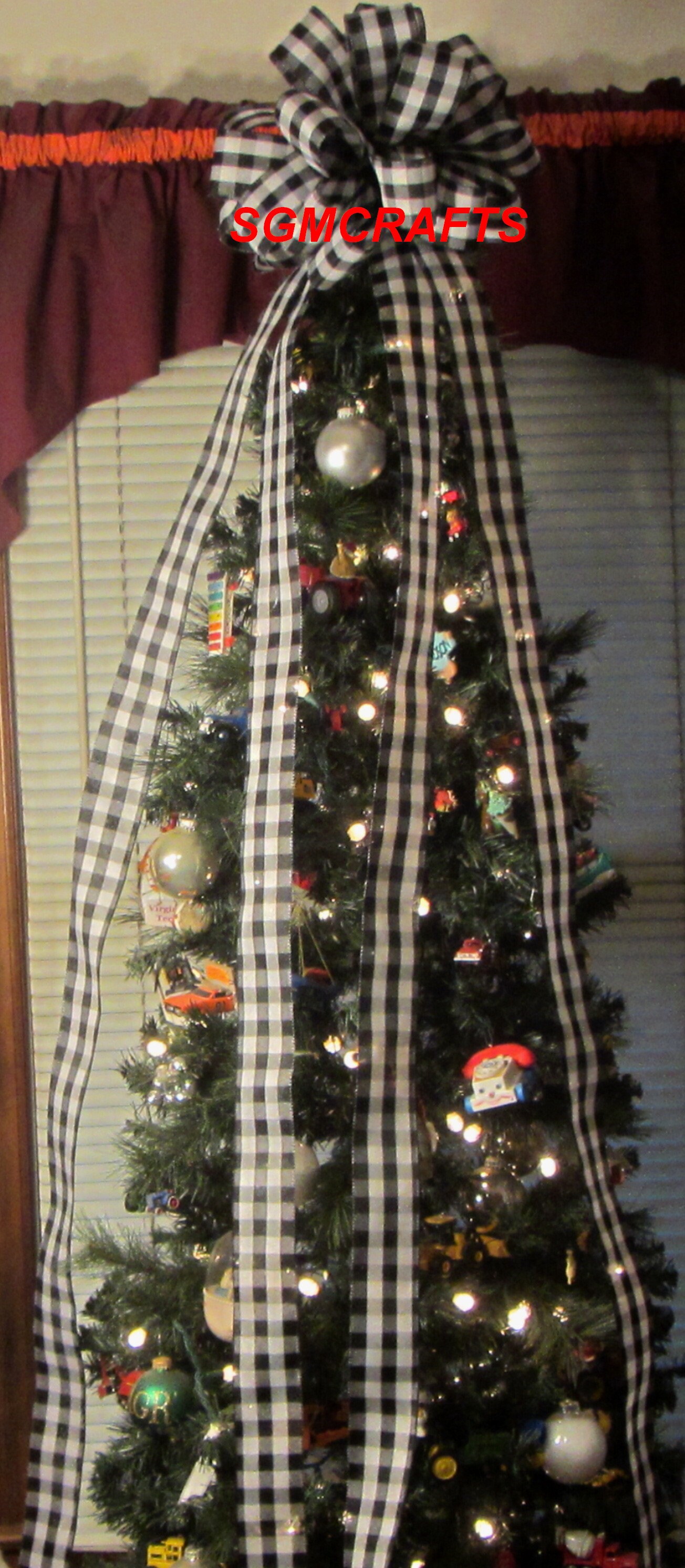 Black and White Tree Topper Bow Black and White Plaid Tree Etsy