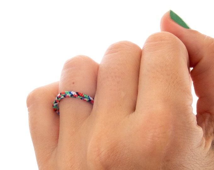 Ring Made of Rope. Rock Climbing Engagement Ring for Men, Women. Green & Red String Jewelry, Nylon Cord Ring Nautical, Surfer, Climber Gift