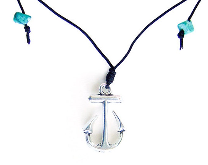 Mens Anchor Necklace, Womens Silver Nautical Pendant, Friendship Small Navy Charm Necklace. 0.8mm