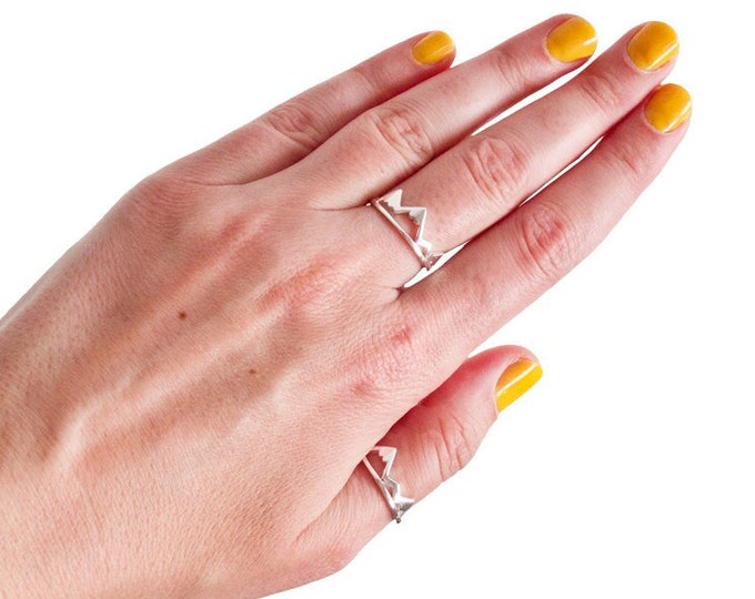 Featured listing image: Happy Journey Gift for Her or Him. Mountain Ring, Best Bon Voyage Couple Jewelry Ideas, Safe Journey Gift for Yourself Birthday. Adjustable