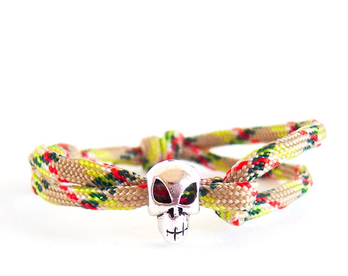 Mens Skull Bracelet for Him, Bead Charm Cuff Womens Jewelry, Ladies Rope Bracelet. 4mm