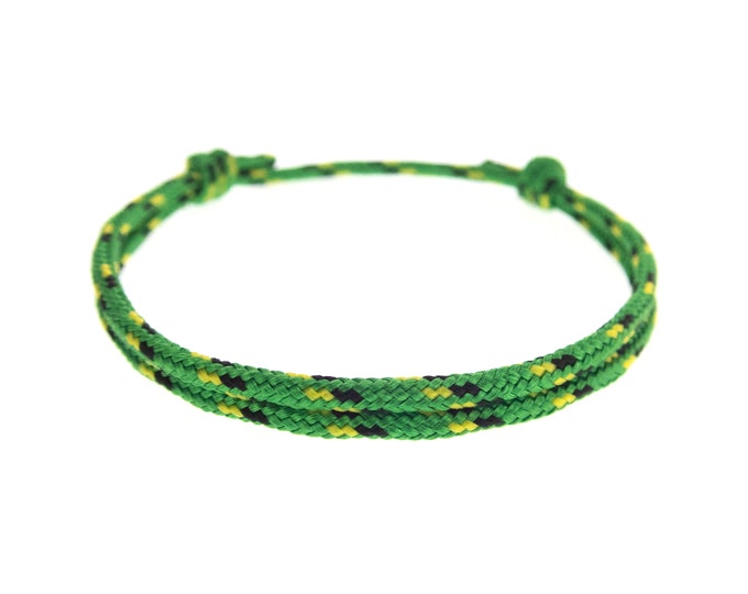 Paracord Sliding Knot Bracelet Green. Adjustable Cord Bracelet for Couples. Movable Knot Friendship Jewelry. Slip / Pull Knot on String. 2mm