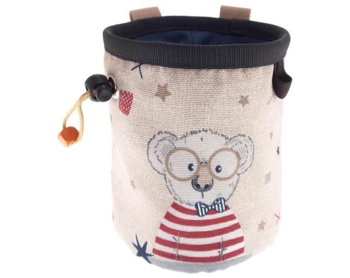 Chalk Sack Rock Climbing, Fabric Chalk Bag Bear Love Designs with Picture with White Bear and Dogs. M Size