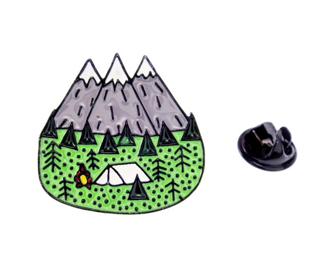 Mountain Brooch Enamel Pin, Mountain Brooch Jewelry, Mountain Jewelry Travel Themed Tent Camper Brooch