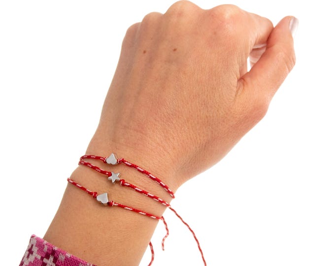 10 Simple Thin Bracelets. Chevron Thread Charm Bracelets. Handmade Red and White Friendship Martenitsa Bulgaria, Greece. March Martisor TODO