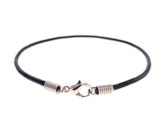 Black Leather Rope Bracelet. Wrap Around Cord Bracelet. Men's or Women's String Bracelet with Closure. Leather Wrap Friendship Bracelet 2mm