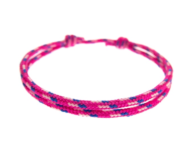 Sailing Cord Bracelet Sliding Knot. Sailors Rope Bracelet Without / No Buckle. Adjustable Nautical Jewelry Pink. For Women. Men, Teens. 2 mm