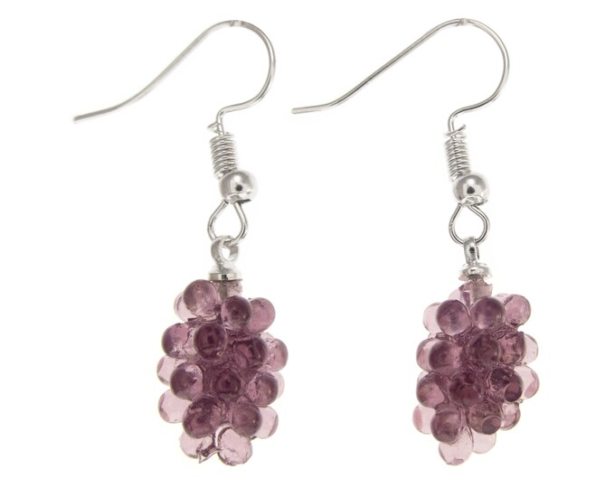 Best Gift for Vegan Woman Purple Grape Earrings. Ladies Grapes Bunch Cluster Earrings for Girl, Girlfriend. Unique Vegan Gifts for Women