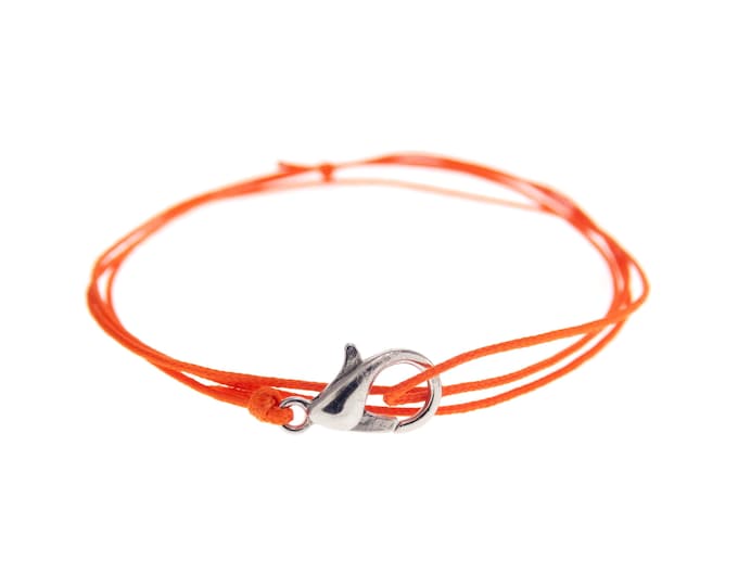Sliding Knot String Bracelet, Rope Friendship Bracelet with Closure. Orange Cord Adjustable Jewelry with Slip Knot. Mens Anklet Gift. 0.8 mm