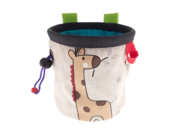 Children's Chalk Bag Climbing with Belt or Attach to Harness. Cool Child Chalkbag with Giraffe Animal. For Rock Climb or Bouldering. S Size