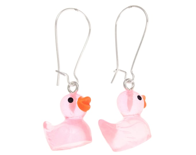 Pink Duckie Earrings. Rubber Duck Programming Gift, Debugging Ducky Earrings Dangle. Rubber Duck Jewelry for Adults