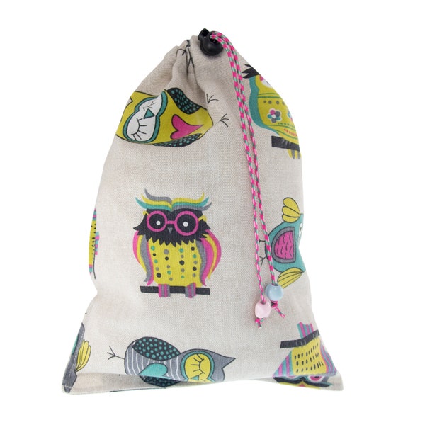 Kids Drawstring Bag, Childrens Toddler String Pouch, Owl Cinch Sack, Drawstring Purse Bag. H31/W22 cm