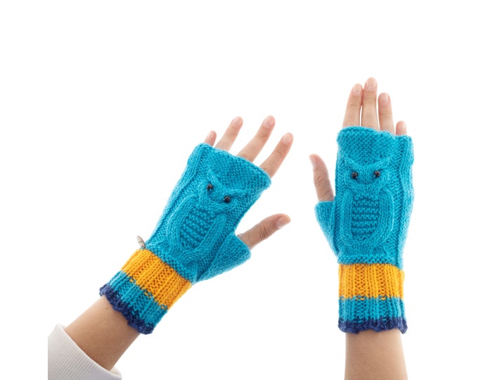 Owl Gloves & Mittens for Ladies, Warm Fingerless Mitten Gloves for Winter and Spring, The Warmest Cashmere Woollen Mittens for Adults