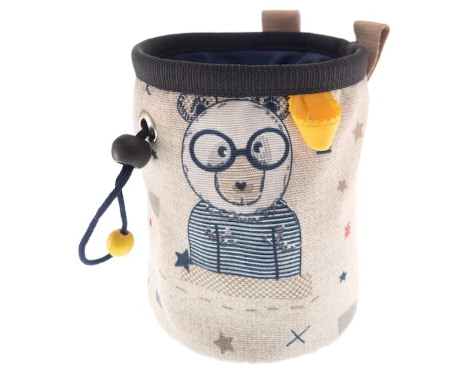 Handmade Chalk Bag, Indoor Rock Climbing Chalk Pot, Bouldering, Rockwall, Gym Chalk Pouch with Bear and Dog. M Size