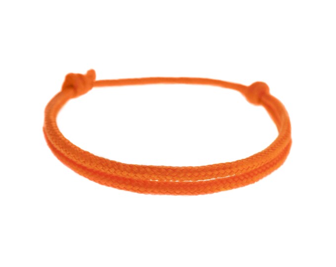 Clear Orange Wrap Bracelet. Friendship Orange Cuff. Vegan Wrap Bracelet Handmade for Ladies Men. Rope Love Jewelry Resizable Pull Knot. 2 mm