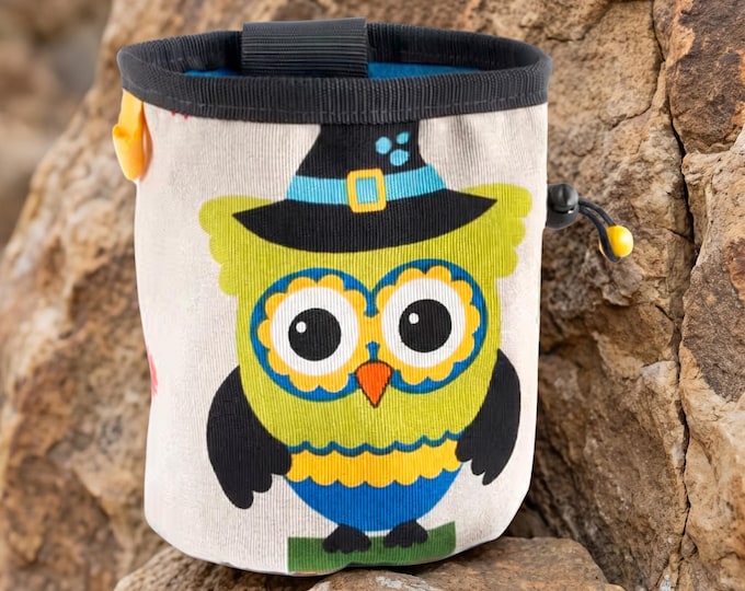 Sport Climbing Chalk Bag. Bouldering Bag Climbing Equipment. Chalk Bag with Owl, L Size