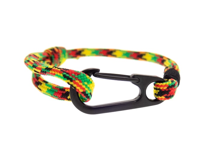 Rasta Paracord Bracelet Adjustable Rope Carabiner Clasp. Jamaica Color Bracelet with Buckle for Woman, Man. String Reggae Jewelry for Men