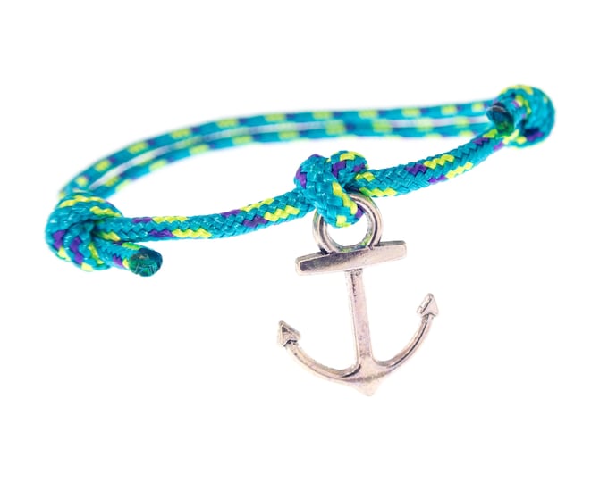 Mens Rope Bracelet, Men's Bracelets, Adjustable Bracelet, Nautical Jewelry With Silver Plated Anchor. 2 mm