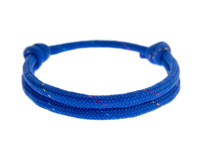 Mens Sailing Rope Bracelet Blue. Double Paracord Rope Bracelet for Guys, Women. Adjustable Hiking Bracelet with Knots, Survival Cord. 4 mm