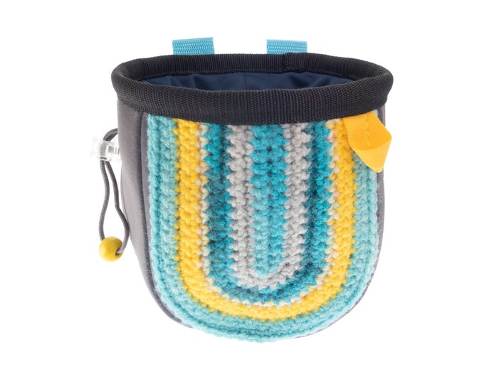 Knit Chalk Bag Attach Harness, Bouldering and Rock Climbing Gift Designs for Women or Men, M Size