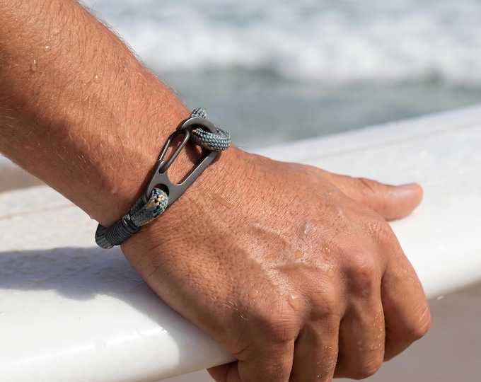Featured listing image: Mountain Climbing Jewelry Mens, for Woman. Climbing Cord Bracelet. Adjustable String Carabiner Bracelet for Climber. Climb Birthday Gift