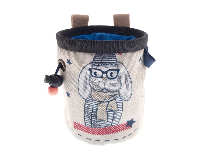 Cool Animal Chalk Bag Handmade for Kids, Mini Bouldering and Rock Climbing Chalk Bag with Rabbit (Bunny), for Harness Hanging. S Size