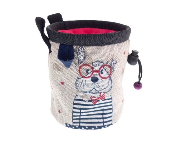 Rock Wall Chalk Bag for Kids. Climbing Child Chalk Pouch. Girls Bouldering and Rock Climb Equipment with Bear and Dog. S Size