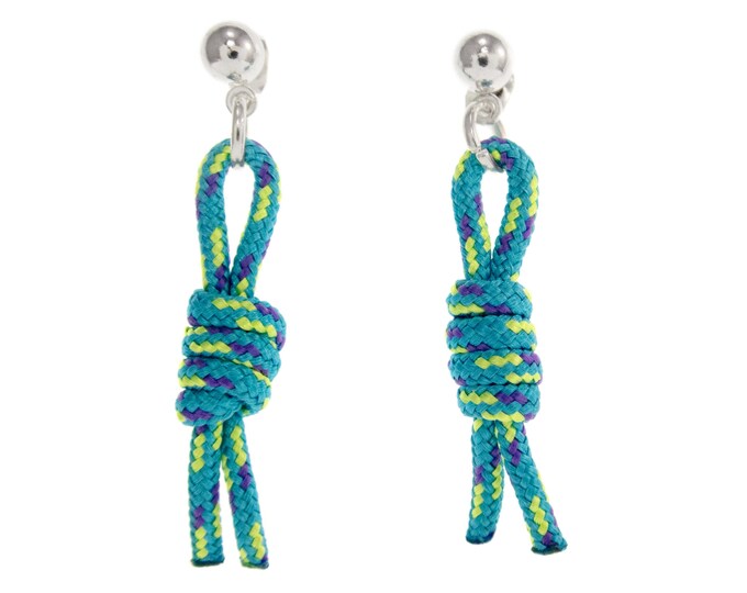 Rope Knot Earrings Dangle Rope Earrings. Navy Jewelry Sailing Gift Women. Dangle Drop Earring Two Toned Dangles Nautical Cord Sailboat Studs