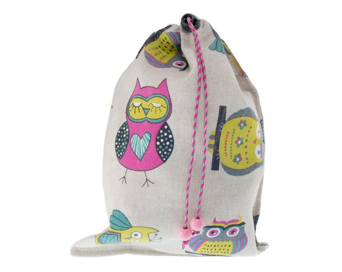 Drawstring Library Bag, Kids Boys Book Tote Bag, Owls School Canvas Weekend  Bag. H31/W22 cm