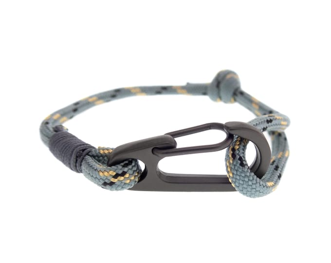 Featured listing image: Mountain Climbing Jewelry Mens, for Woman. Climbing Cord Bracelet. Adjustable String Carabiner Bracelet for Climber. Climb Birthday Gift 4mm