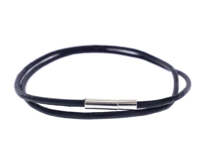 Black Leather Friendship Bracelet Men, Circle String Jewelry. Women's or Men's Thread Bracelet Double Wrap. Women or Men Bracelet Gift. 2mm