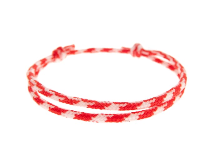 Mens Rope Bracelet, Braided Adjustable Climbing Rope Jewelry, Red Double Wrap Design Wristband with Nautical Knot, Unisex. 2mm