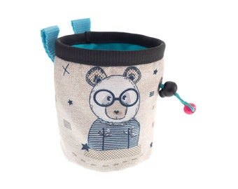Chalk Pouch for Children. Child Bouldering Bag for Rock Climbing Kids. Unique Funny Chalk Bag for Gym with Bear. S Size