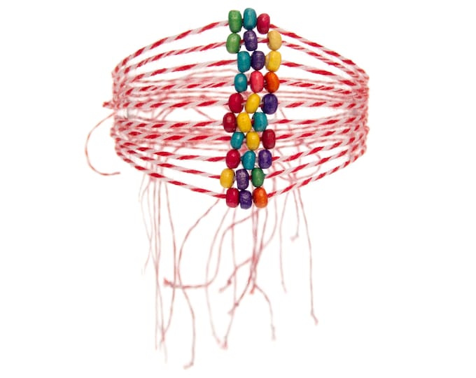 10 Simple Thin Bracelets. Minimalist Thread Charm Bracelets. Handmade Red White Friendship Martenitsa Bulgaria, Greece. March Martisor TODO