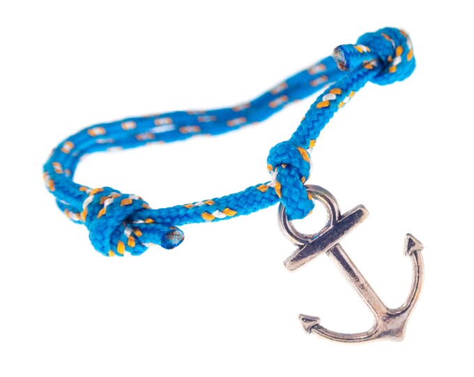 Mens Nautical Bracelet, Sailing Paracord Rope Anchor Charm Cuff, Maritime Sailor Cord Bracelet. 2 mm